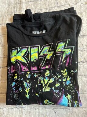 KISS MAD ENGINE 100% COTTON BLACK WITH NEON COLORS GRAPHIC FRONT T-SHIRT 46/48 L